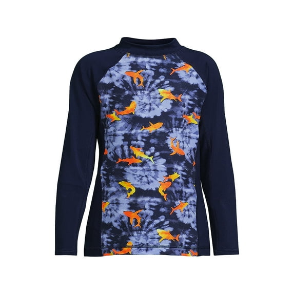 Lands' End Boys Long Sleeve Mock Neck UPF 50 Swim Rash Guard