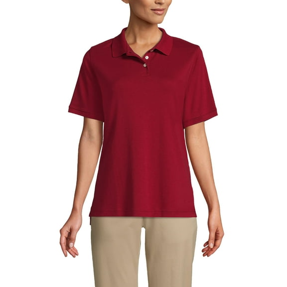 Lands' End Essentials Women's Short Sleeve All Day Comfort Polo Shirt - 100% Cotton Won't Shrink Pill Fade