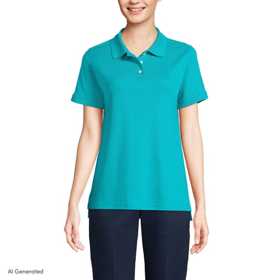 Lands' End Essentials Women's Short Sleeve All Day Comfort Polo Shirt - 100% Cotton Won't Shrink Pill Fade