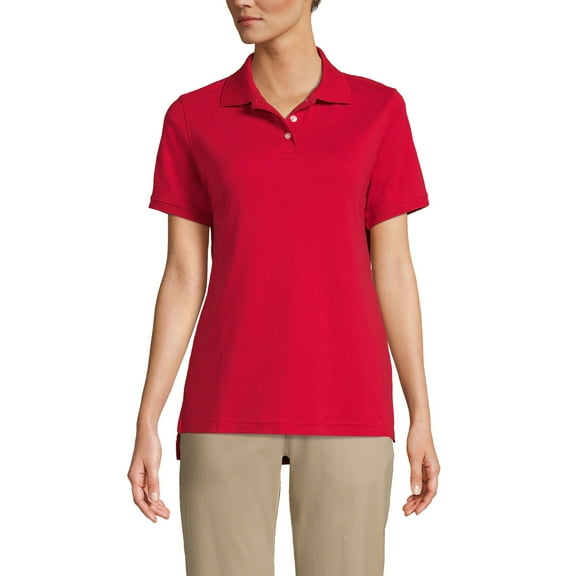 Lands' End Essentials Women's Short Sleeve All Day Comfort Polo Shirt - 100% Cotton Won't Shrink Pill Fade