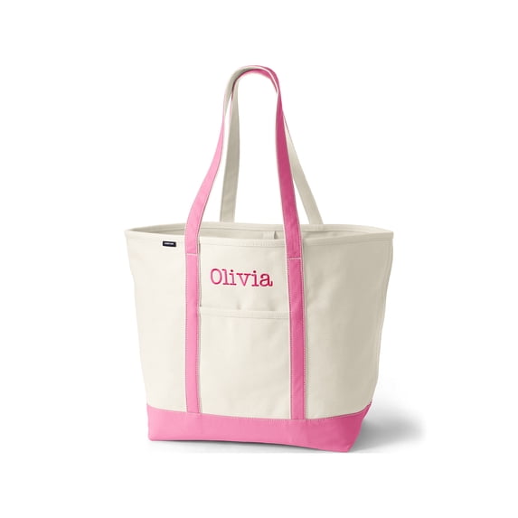 Lands' End Canvas Carry-All Tote Bag, Open Top, Snap Closure Pocket, Key Ring, Reinforced Handles and Base, 100% Cotton