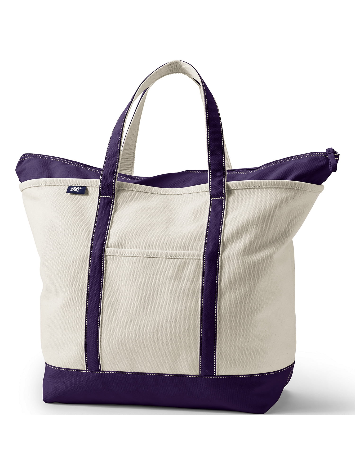 Lands' End Extra Large Natural 5 Pocket Zip Top Canvas Tote Bag - -  Natural/Blackberry