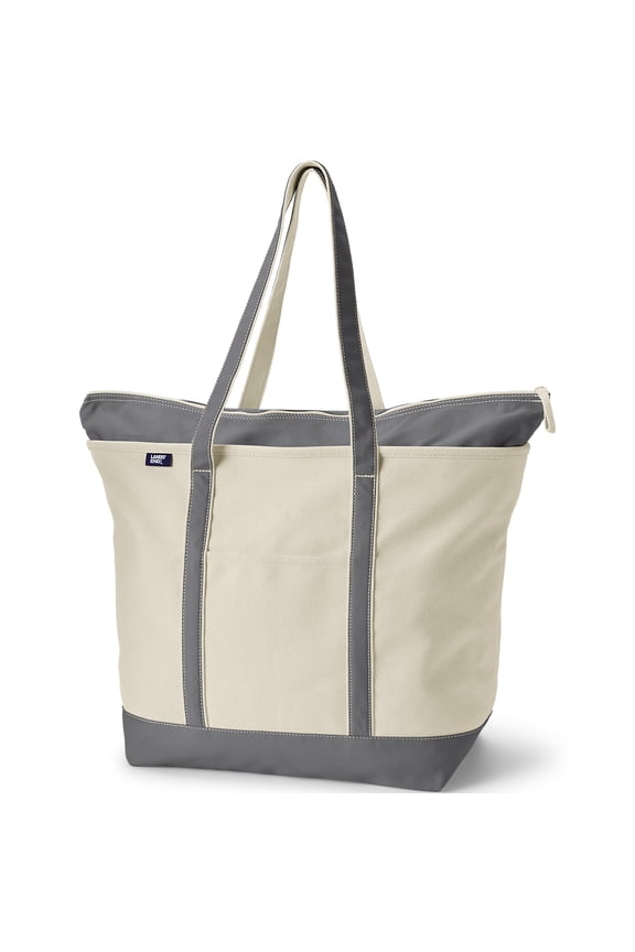 Extra Large 5 Pocket Zip Top Long Handle Canvas Tote Bag