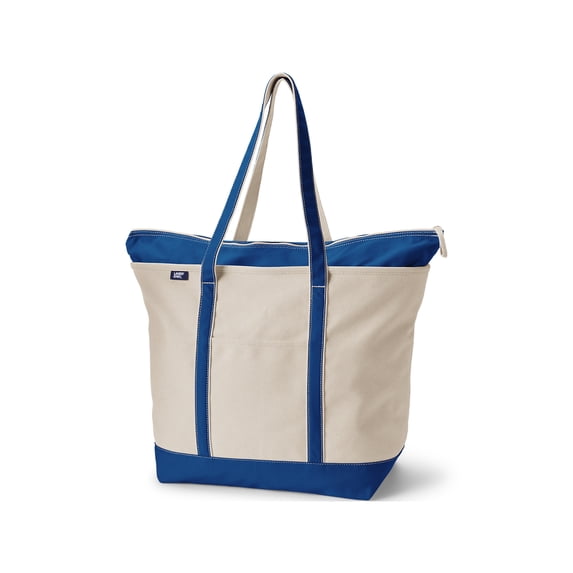 Lands' End Extra Large 5 Pocket Zip Top Long Handle Canvas Tote Bag