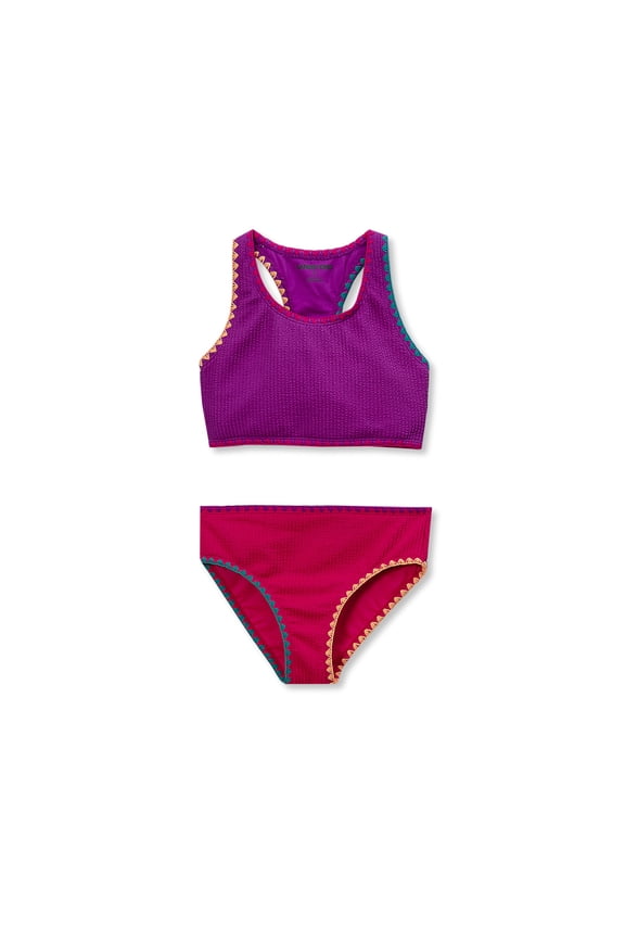 Girls Chlorine Resistant Embroidered Bikini Swimsuit Set
