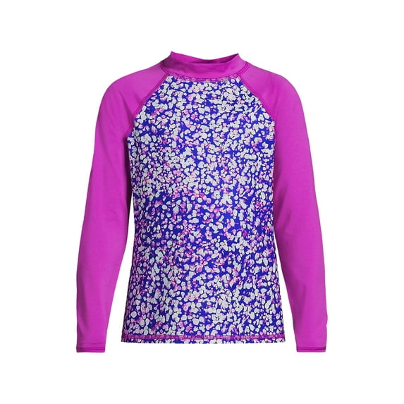 Lands' End Girls Chlorine Resistant Long Sleeve Mock Neck UPF 50 Rash Guard