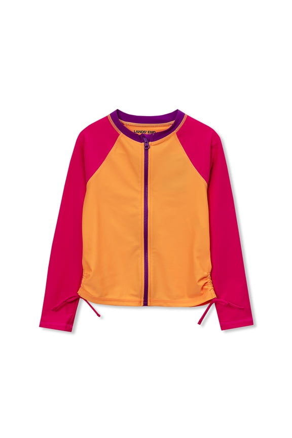 Girls Chlorine Resistant Long Sleeve Zip Front Rash Guard
