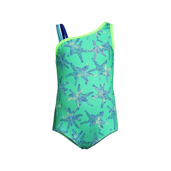 Lands' End Girls Chlorine Resistant One Shoulder Cut Out One Piece Swimsuit
