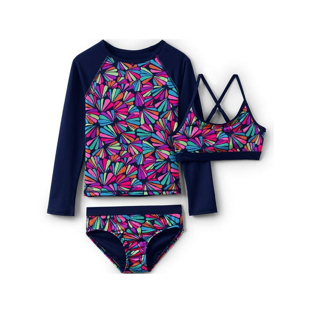 Lands' End Girls Chlorine Resistant Rash Guard Swim Top Bikini Top and