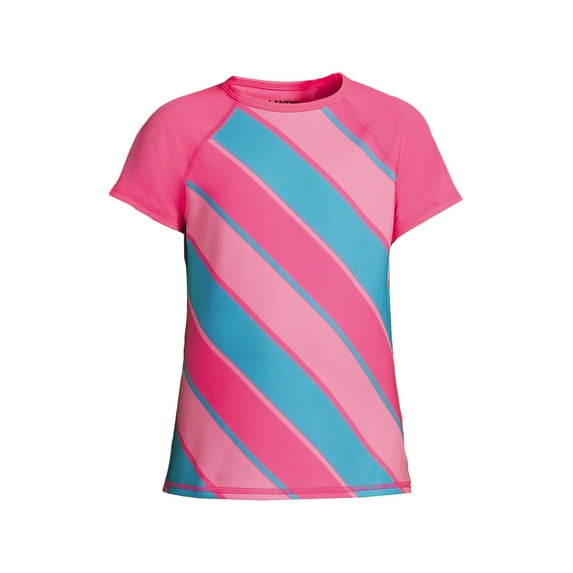 Lands' End Girls Chlorine Resistant Short Sleeve Crew Neck UPF50 Rash Guard