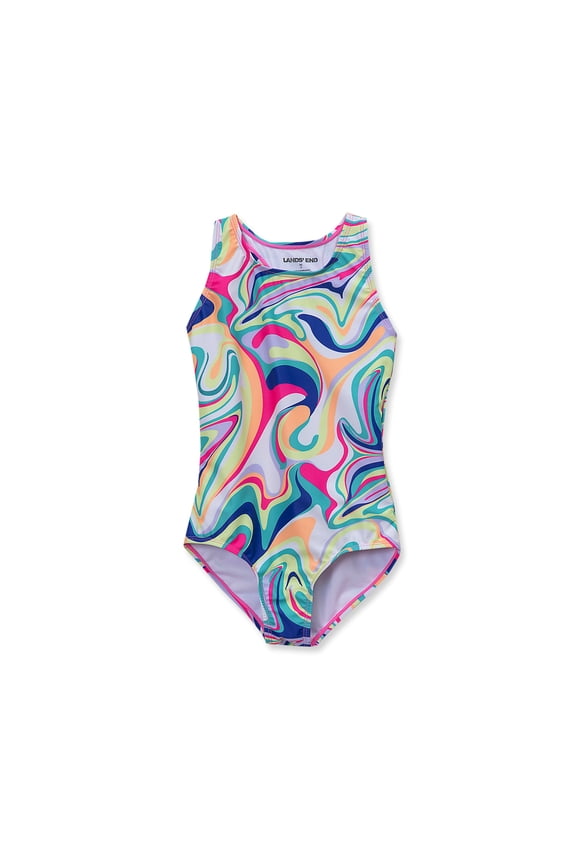 Girls Chlorine Resistant Sporty Hi-Neck Racer Back One Piece Swimsuit