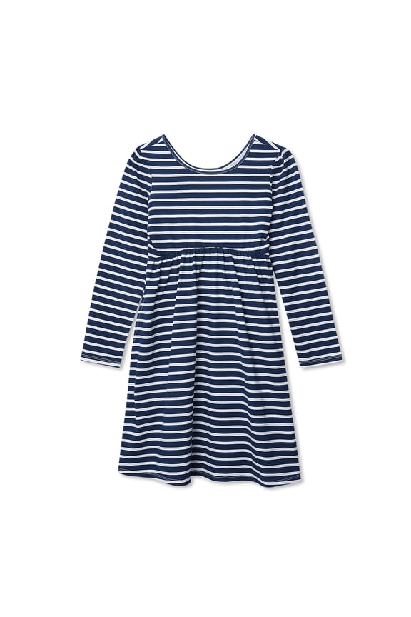 Girls Long Sleeve Gathered Waist Jersey Dress