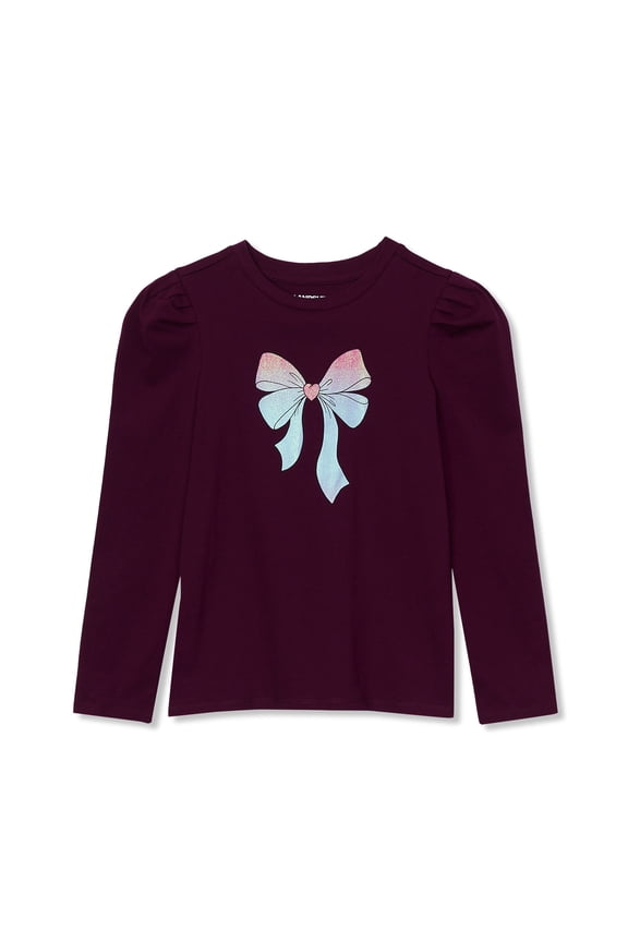 Girls Long Sleeve Graphic Tee With Puff Shoulder