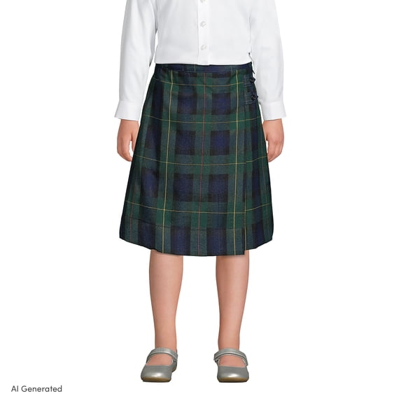 Lands' End Girls Plaid A-line Skirt Below the Knee