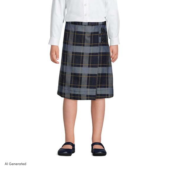 Lands' End Girls Plaid A-line Skirt Below the Knee