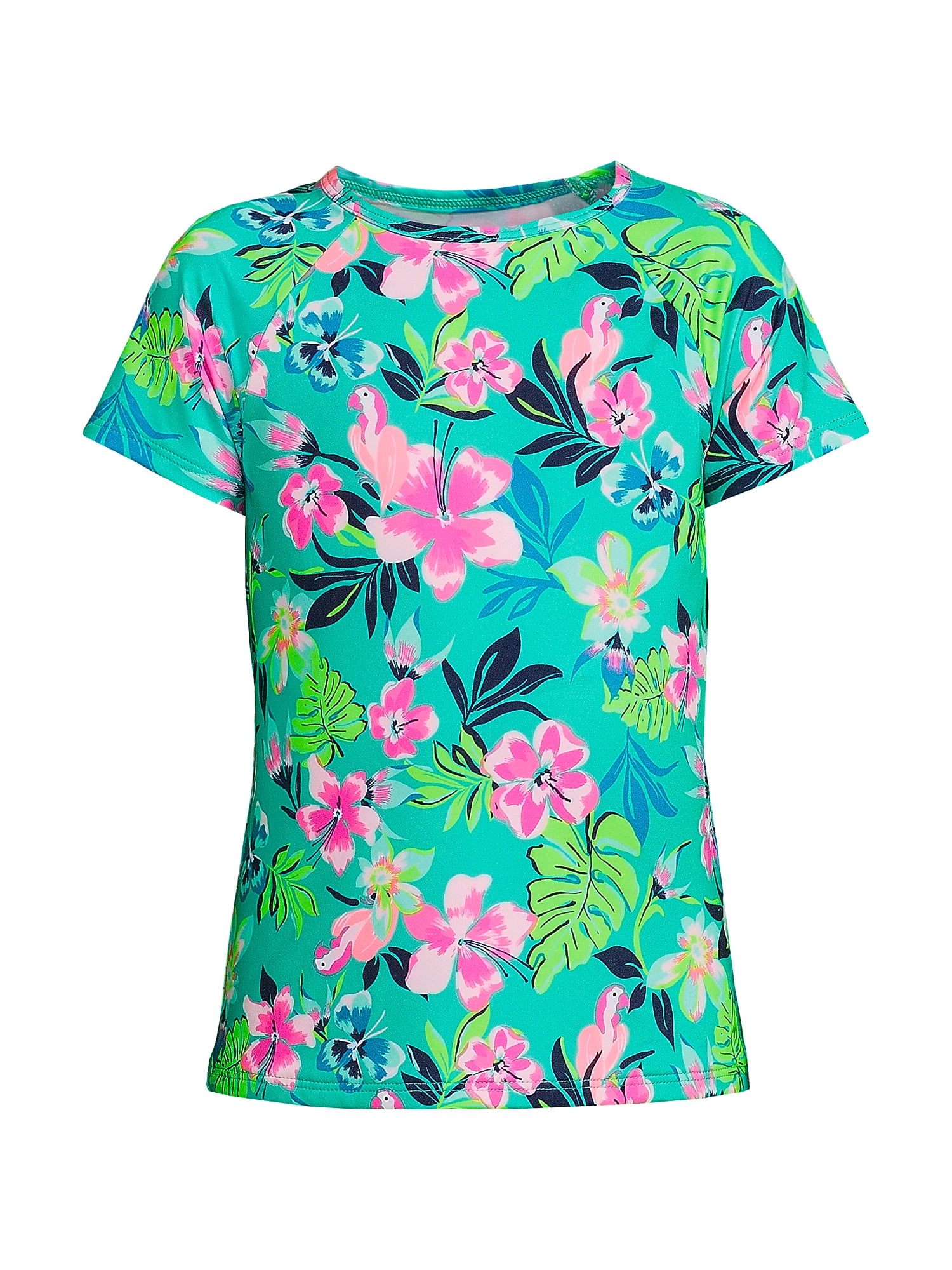 Lands' End Girls Plus Short Sleeve Crew Neck UPF 50 Swim Rash Guard