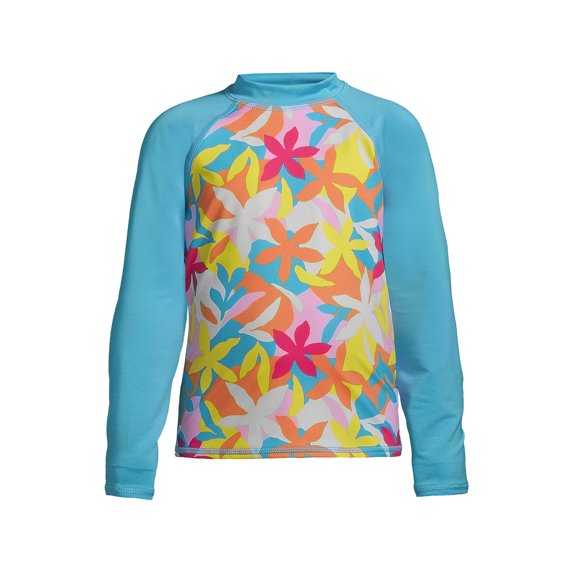 Lands' End Girls Plus Size Long Sleeve Mock Neck UPF 50 Swim Rash Guard