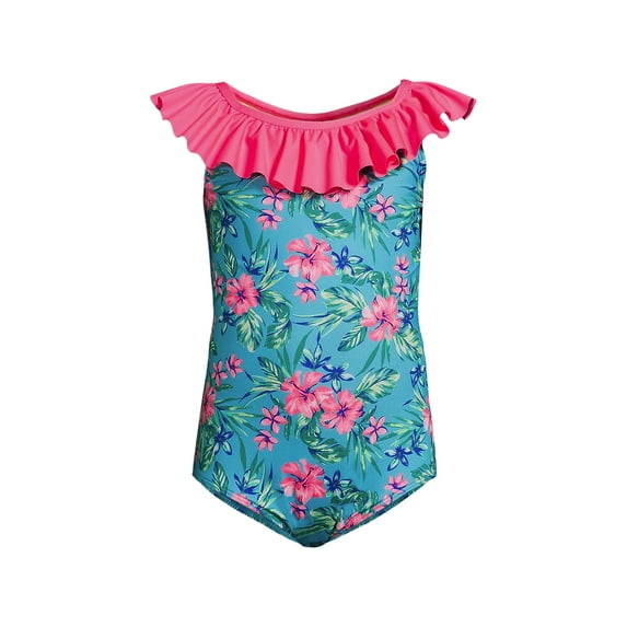 Lands' End Girls Scoop Ruffle Neck One Piece Swimsuit