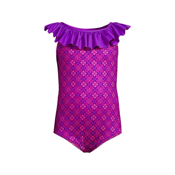 Lands' End Girls Scoop Ruffle Neck One Piece Swimsuit