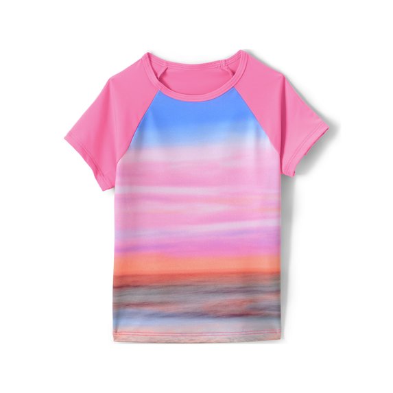 Lands' End Girls Short Sleeve Crew Neck UPF 50 Swim Rash Guard