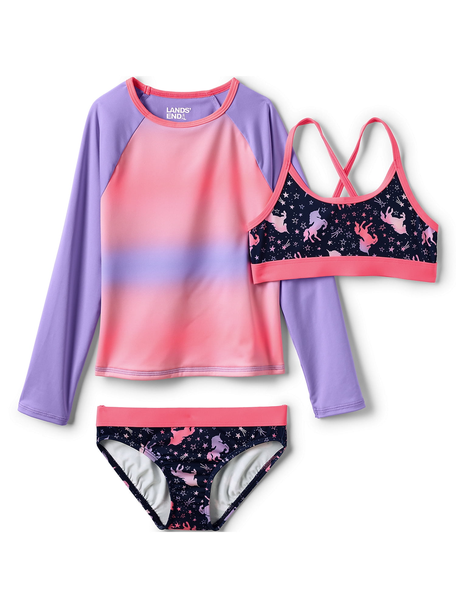 Lands' End Girls Slim Rash Guard Swim Top Bikini Top and Lands' End Girls Slim Rash Guard Swim Top Bikini Top and
