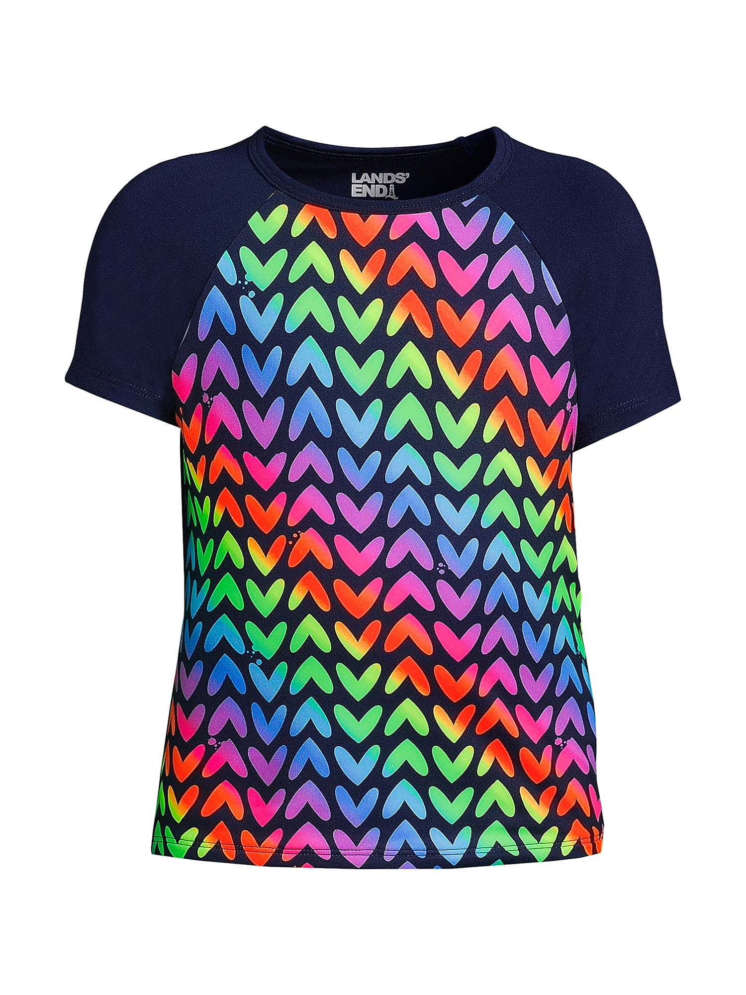 Lands' End Girls Slim Short Sleeve Crew Neck UPF 50 Swim Rash Guard