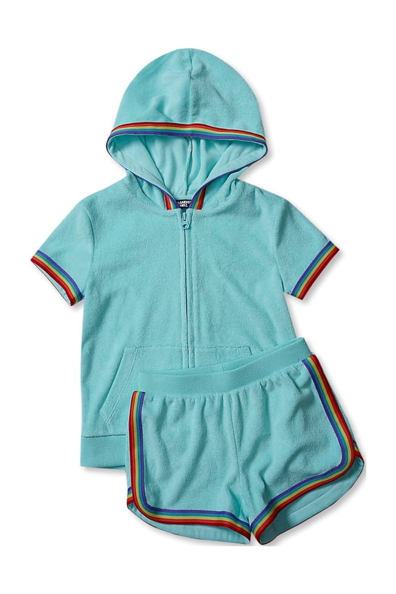 Girls Terry Zip Front Top and Shorts Cover Up Set