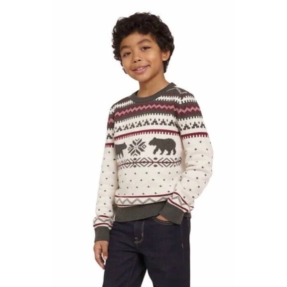 Lands' End Kids Family Holiday Sweater, Cream Size S (7/8)