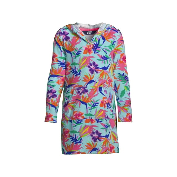 Lands' End Kids Long Sleeve Hooded Front Pocket Terry Cloth Swimsuit Cover-Up
