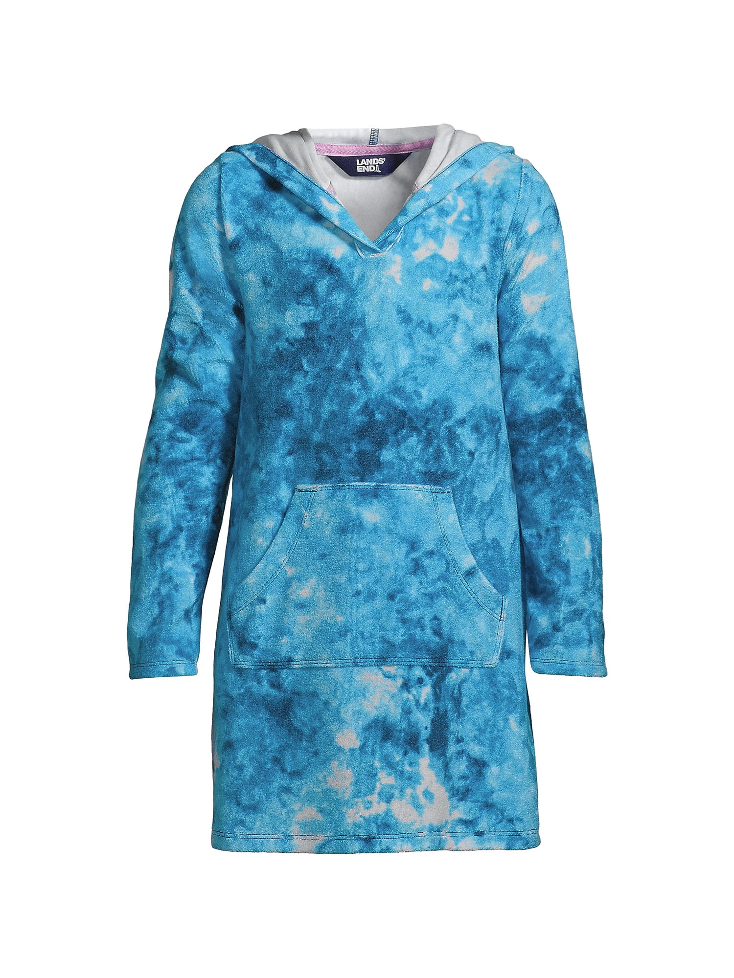 Lands' End Kids Long Sleeve Hooded Front Pocket Terry Cloth Swimsuit