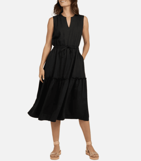 Lands' End Ladies' Tiered Midi Dress Black Medium, Women's