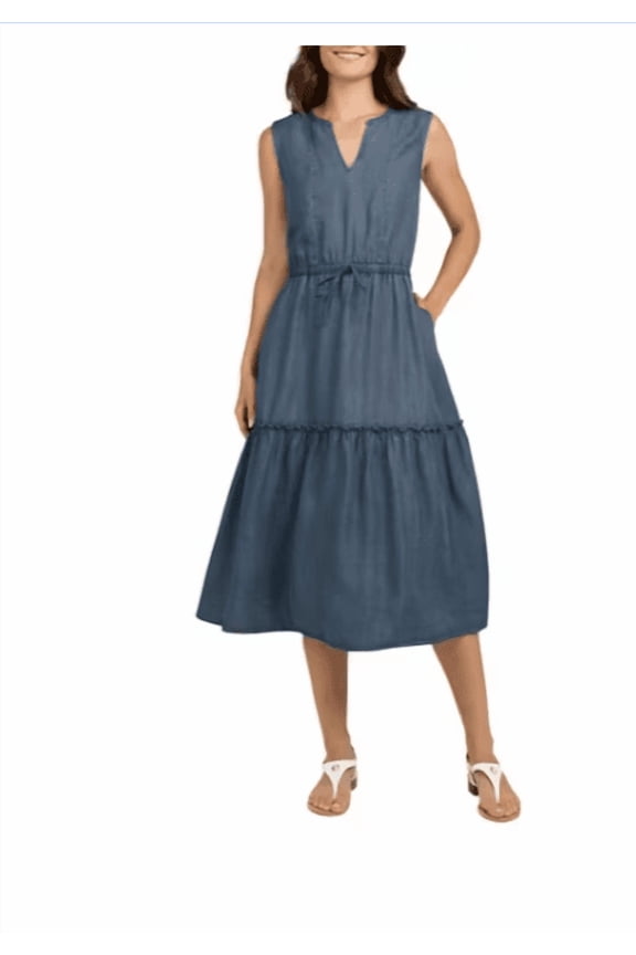 Ladies' Tiered Midi Dress Blue Small