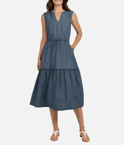 Lands' End Ladies' Tiered Midi Dress Blue XL