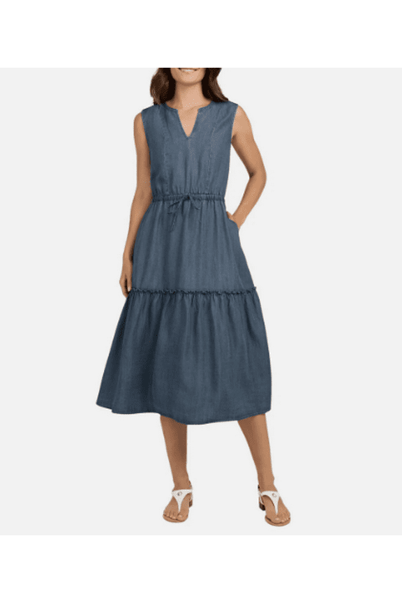 Ladies' Tiered Midi Dress Blue XL