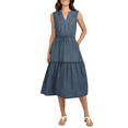 thumbnail image 1 of Lands' End Ladies' Tiered Midi Dress Blue XS, 1 of 2