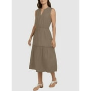Lands End Ladies Tiered Midi Dress Tan XL