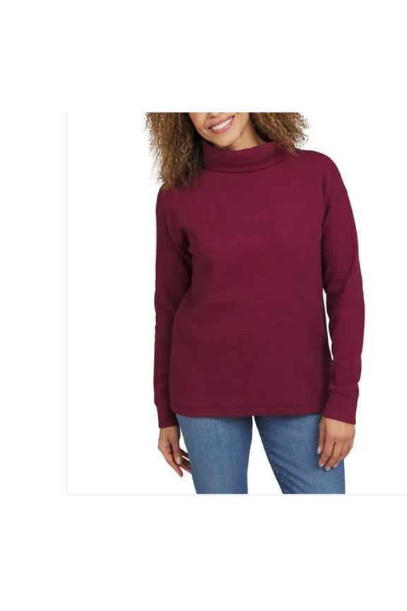 Ladies' Waffle Funnel Neck Top, Red XXL