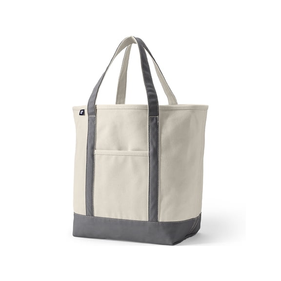 Lands' End Canvas Carry-All Tote Bag, Open Top, Snap Closure Pocket, Key Ring, Reinforced Handles and Base, 100% Cotton