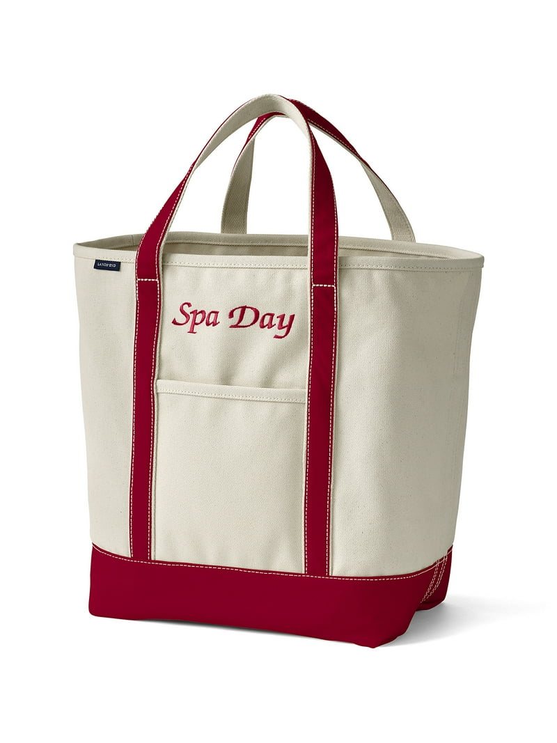 Lands' End Large Natural 5 Pocket Open Top Canvas Tote Bag