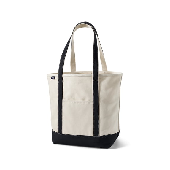 Lands' End Canvas Carry-All Tote Bag, Open Top, Snap Closure Pocket, Key Ring, Reinforced Handles and Base, 100% Cotton