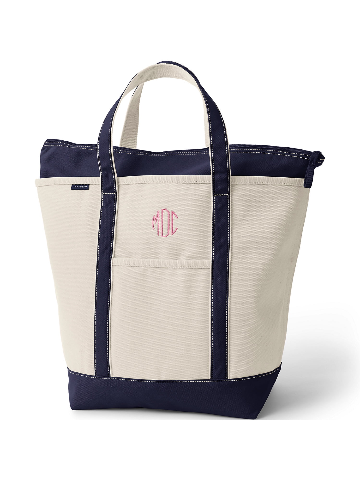 Lands' End Large Natural 5 Pocket Zip Top Canvas Tote Bag