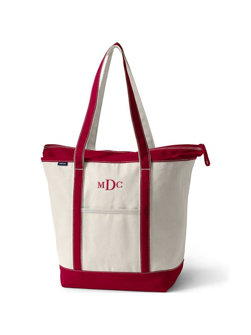 Lands' End Large Natural 5 Pocket Zip Top Long Handle Canvas