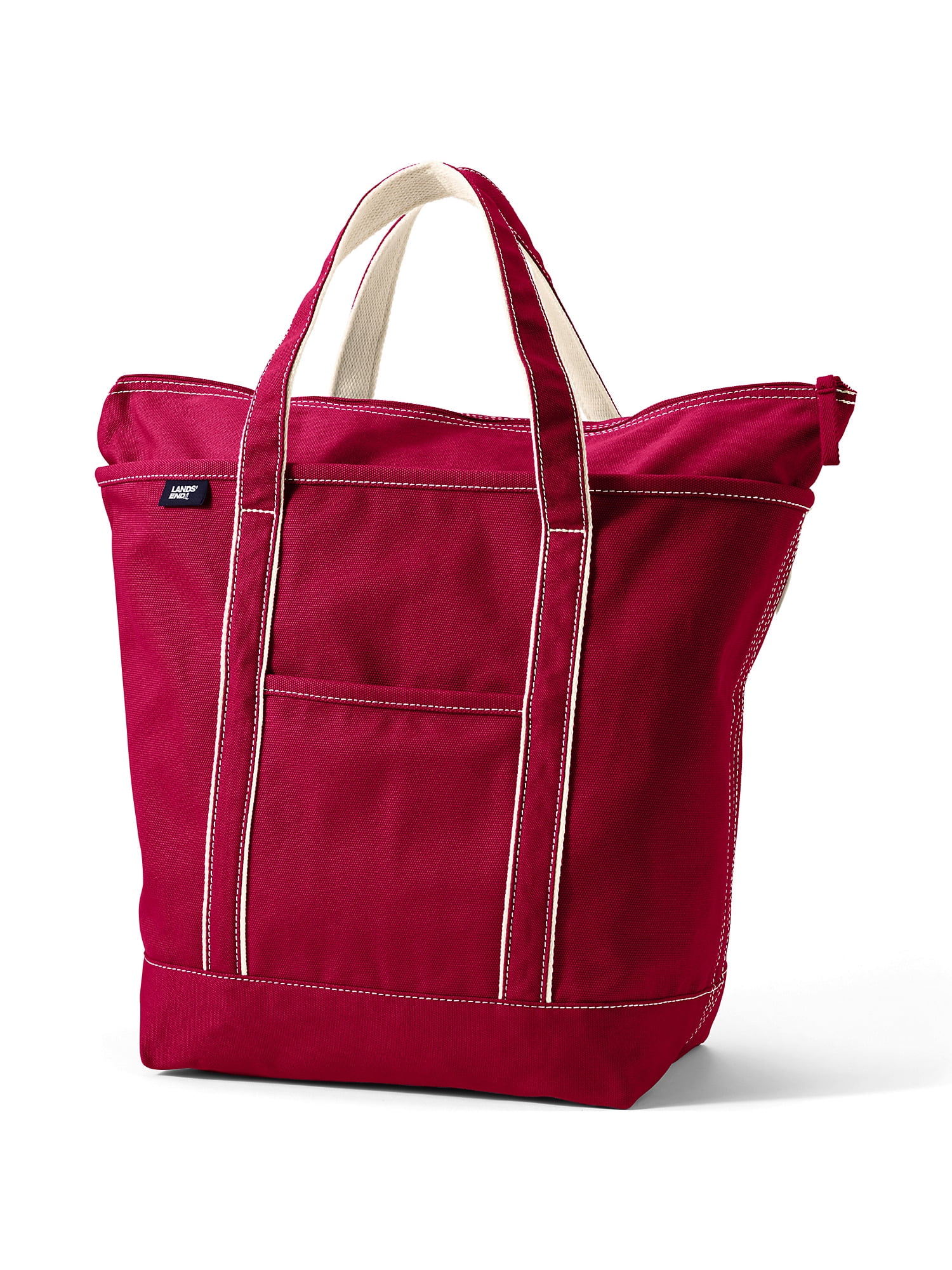 Lands' End Large Solid Color 5 Pocket Zip Top Canvas Tote Bag