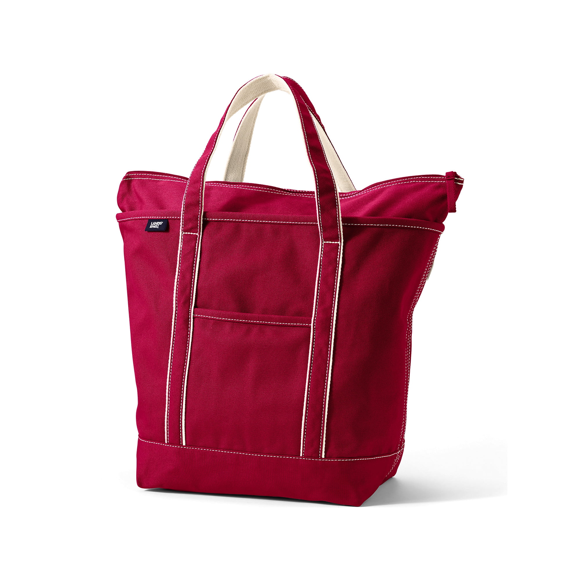 Large Solid Color Zip Top Canvas Tote Bag - Lands' End - Red