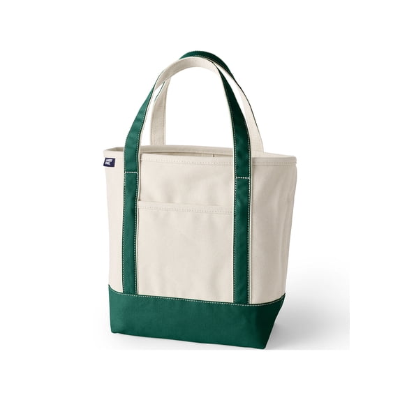 Lands' End Canvas Carry-All Tote Bag, Open Top, Snap Closure Pocket, Key Ring, Reinforced Handles and Base, 100% Cotton