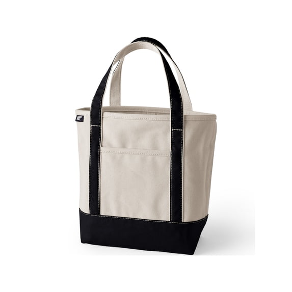 Lands' End Canvas Carry-All Tote Bag, Open Top, Snap Closure Pocket, Key Ring, Reinforced Handles and Base, 100% Cotton