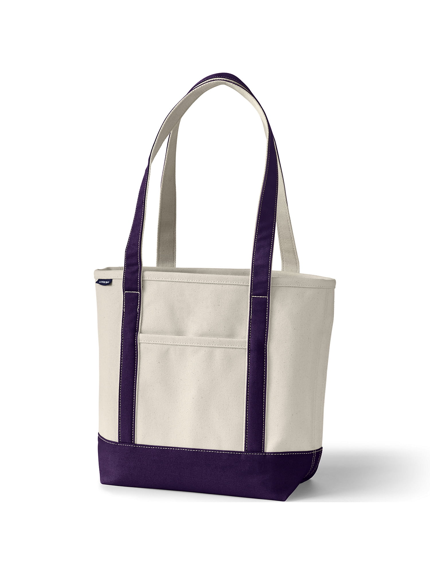 Lands' End Medium Natural Open Top Long Handle Canvas Tote Bag