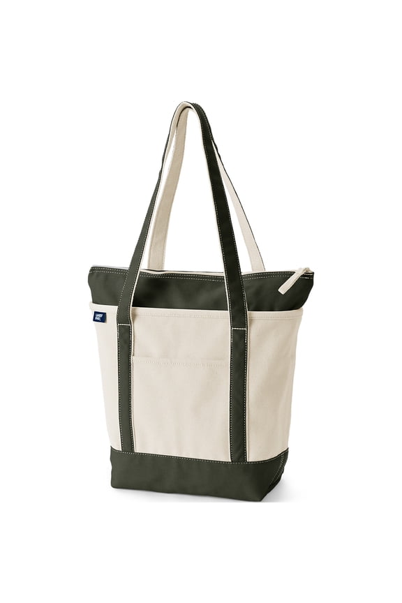 Medium 5 Pocket Zip Top Long Handle Canvas Tote Bag