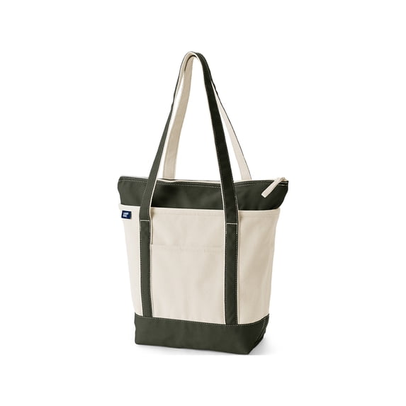 Lands' End Medium 5 Pocket Zip Top Long Handle Canvas Tote Bag