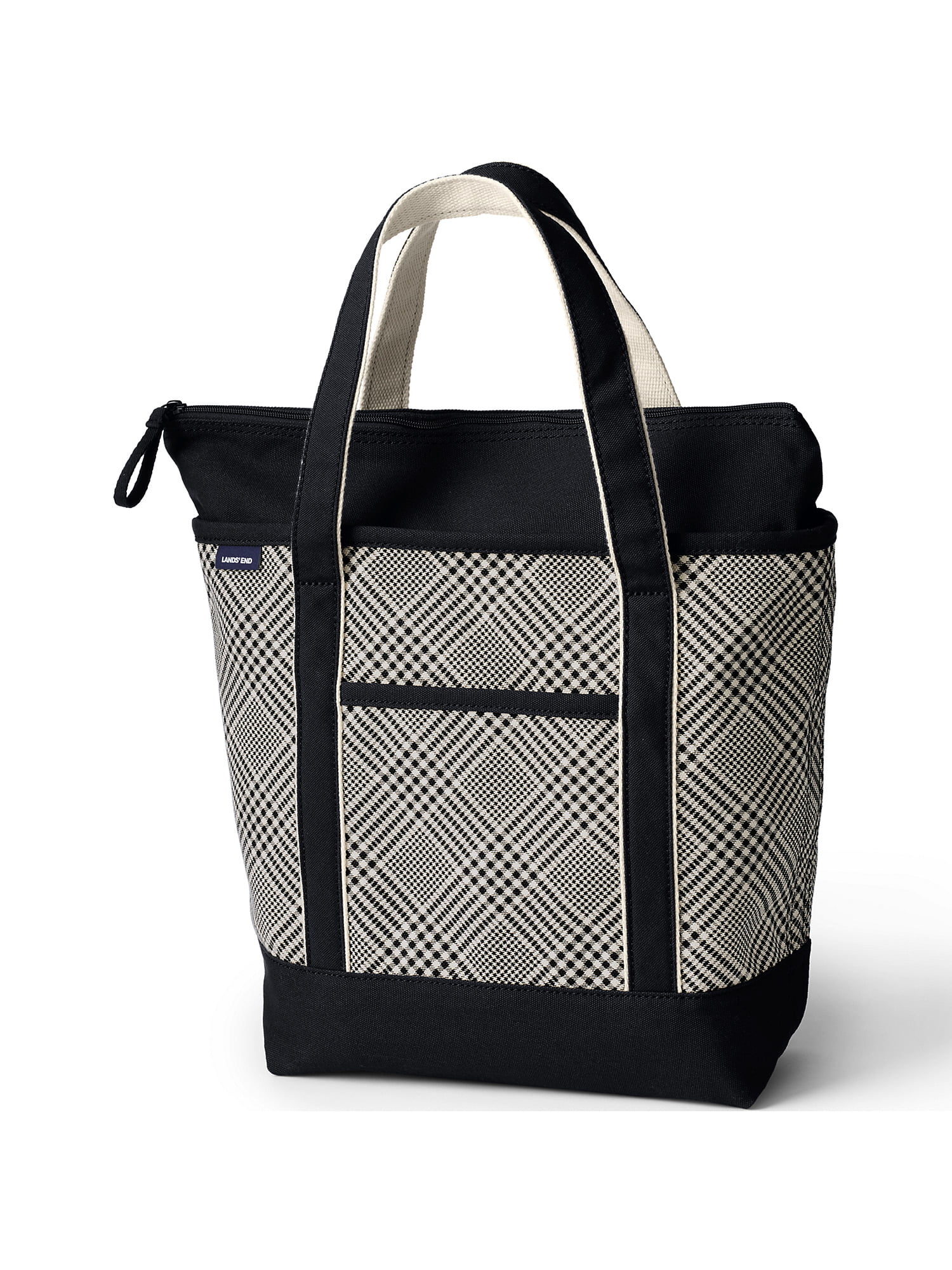 Lands' End Small Print Zip Top Canvas Tote Bag 